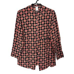 vintage SILX Blouse Women 2P Black red 100% Silk Medallion Mandarin Collar boho